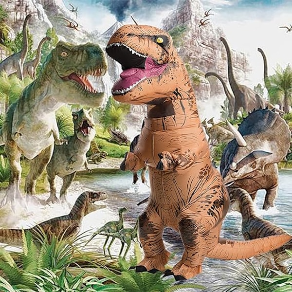 Uppblåsbar Dinosauriekostym för Vuxna, Dinosaurie Uppblåsbar Kostym för Vuxna Brown