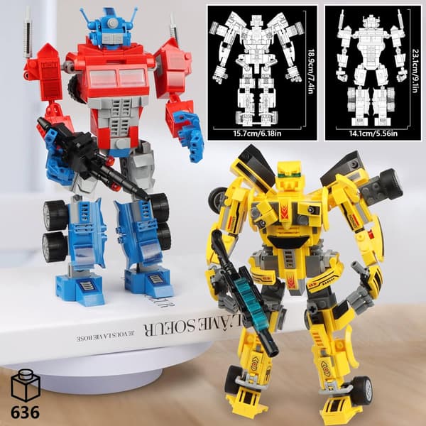 Transformerende Byggesett, Samleobjekt 2 i 1 Transformerende Robot Blokksett 2 pcs