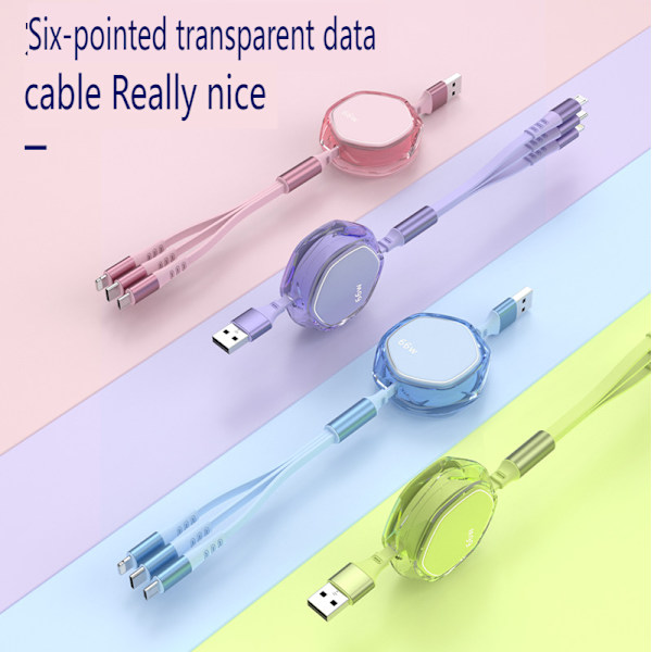 3-i-1 Multikontakt Laddningskabel Pink
