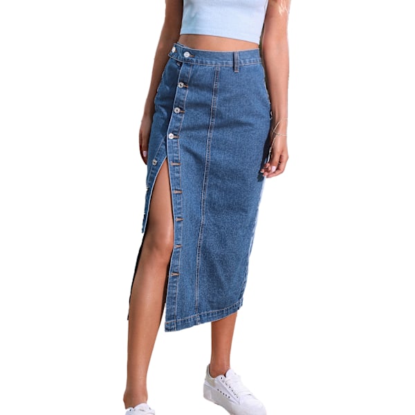 Dame Casual Slitt Denim Midi Jeansskjørt baby blue M