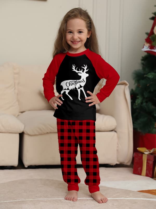 Julepyjamas med søt hjort-trykk, lang erme, PJS-sett Mom 2XL
