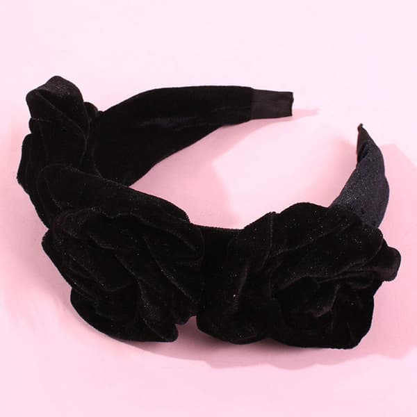 Brett Hårband Rosblomma Sammet Hårtillbehör Röd Black