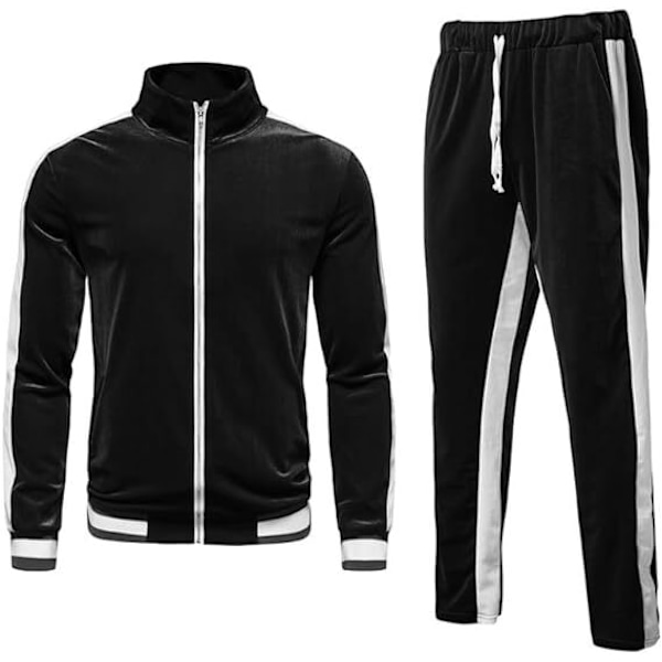Mænds 2-delt fuld lynlås Tracksuits Fløjl Sportsdragter black S