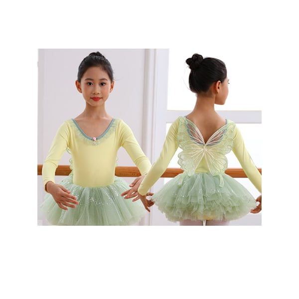 Pige Ballet Leotards Langærmet Danse Tutu Kjole Yellow 130