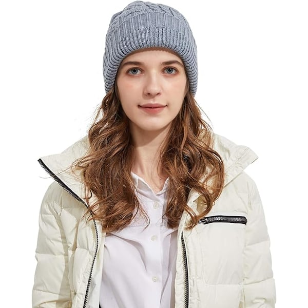Varme, tykke, bløde kabelstrikkede damer beanies Gray
