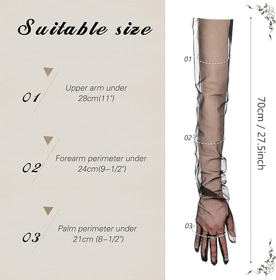 Lange Handsker til Kvinder Mesh Tulle Handsker Black
