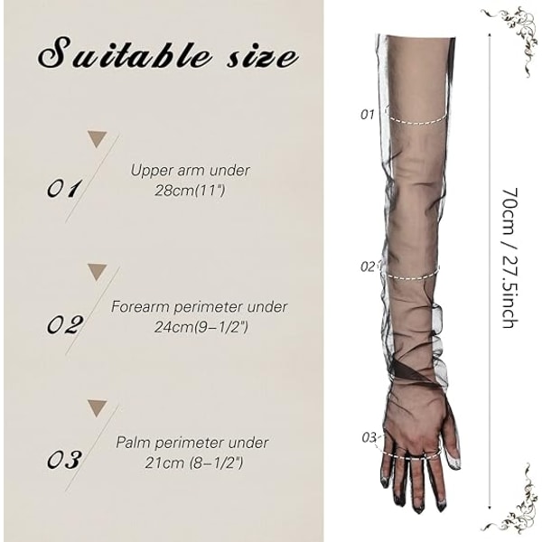 Lange hansker for kvinner, mesh-tulle hansker Black