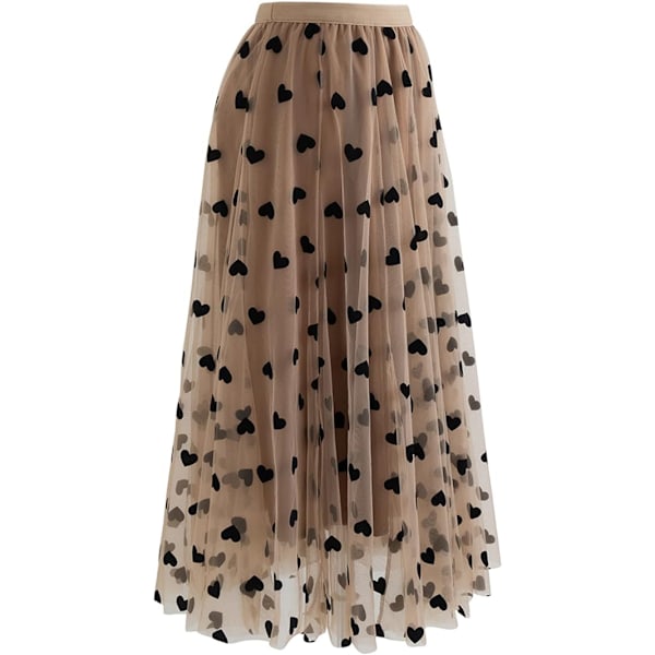 Dame Sort 3D Posy Dobbeltlags Mesh Midi Skørt Caramel M