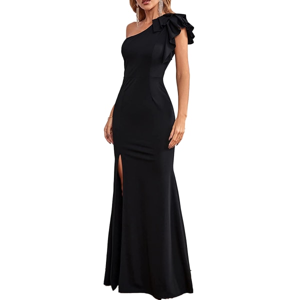 Sexy Kjole til Kvinder med Én Skulder, Rynker og Høj Split black XL