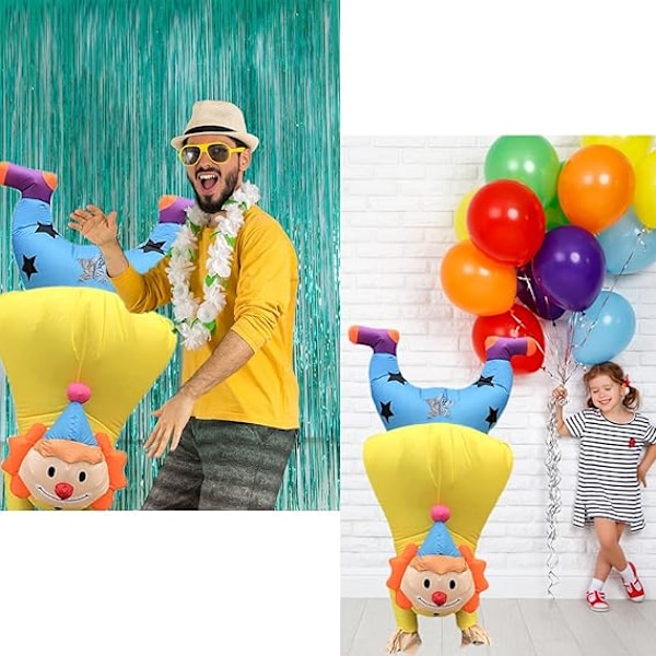 Uppblåsbar Clown Dräkt Rolig Blås Upp Kostymer Handstående Joker Kostym