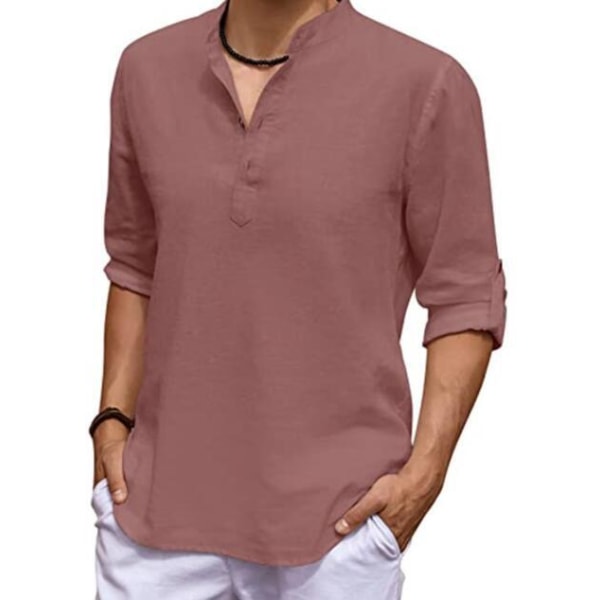 Herrskjorta i bomullslinne med knytknapp på mitten av ärmen Rusty red XL