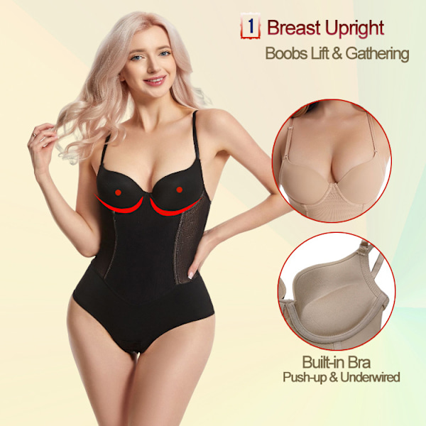 7 Stålben Høj Kompression Kropsformer Butt Lifter Bodysuit til Kvinder Black XXL