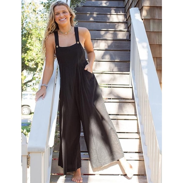Overaller för kvinnor Loose Fit Summer Wide Leg Jumpsuits Black XL