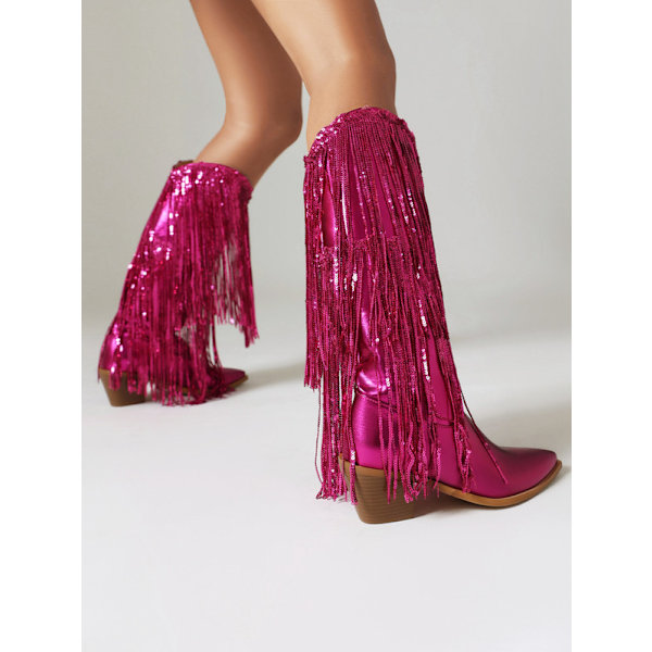 Glimtende Metallic Cowboy Støvler til Kvinder Red 37