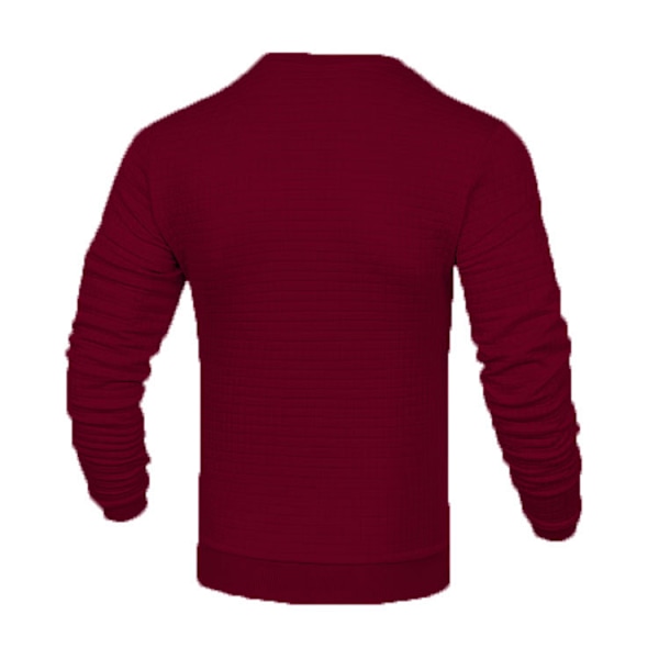 Herrar Waffle Pullover Tröja Rutiga Långärmad Rundhalsad Solid Tröja Burgundy S