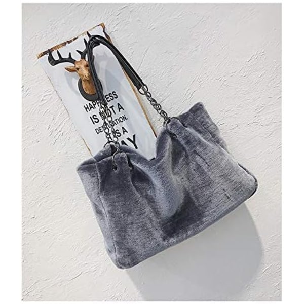 Konstgjord Päls Handväska Tote Bag för Kvinnor 45*18CM