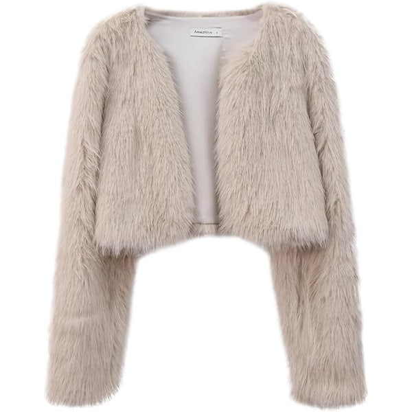 Kvinnors Mode Klippt Konstpälsjacka Långärmad Öppen Fram Kort Kavaj Apricot 2XL