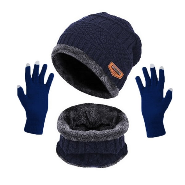 Vinter mössa Halsduk Handskar Set navy blue