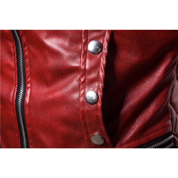 Miesten vetoketjullinen irrotettavan turkiskauluksen takki, nahka vintage steampunk retro takki Red L