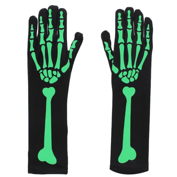 Halloween Skelett långa handskar med glödhandskar style 2