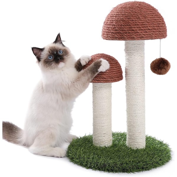 Cat Scratching Post, Mushroom Tall Cat Scratcher med interaktiv leksaksboll