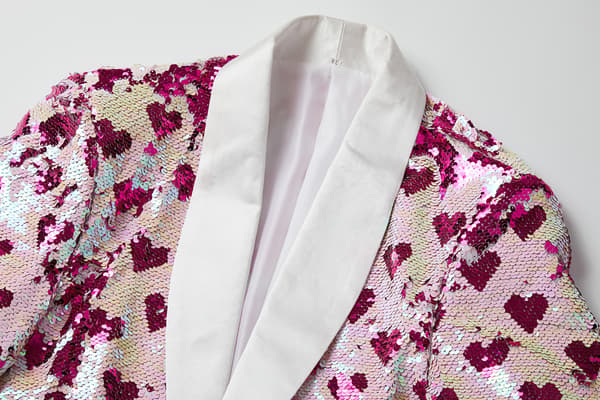 Mænd Stilfuld Hjerteprint Sequin Smokingjakke XS