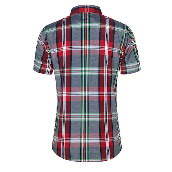 Miesten Ruudullinen Rento Lyhythihainen Napitettava Pukeutumispaita Red 4XL