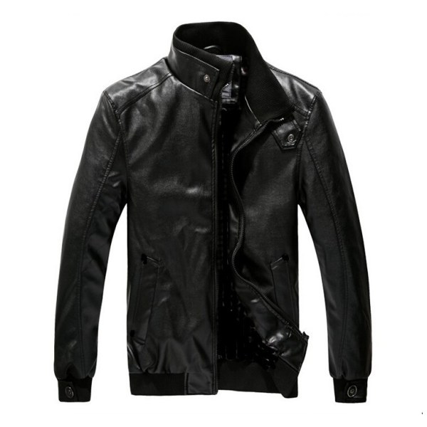 Høystølpe Casual Zip Up Slim Bomber Jakke i Kunstlær for Menn Black 3XL
