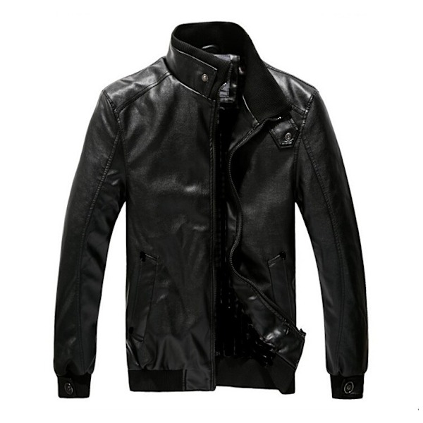 Mænds Afslappet Lynlås Slim Bomber Kunstlæderjakke Black 2XL
