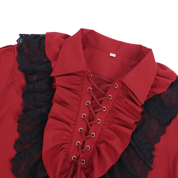 Miesten merirosopaita, röyhelöinen renessanssi, viktoriaaninen vampyyri runoilijapaita Red XL