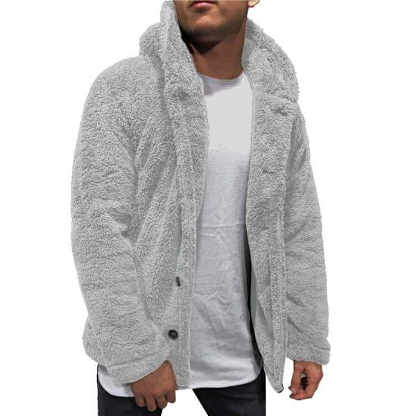 Herr höst vinter huva enfärgad fleecejacka grey XL