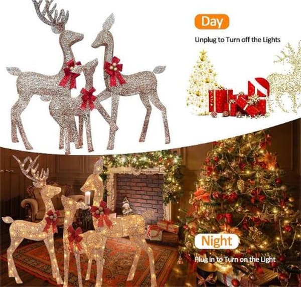 3 kpl Valoisa Joulupeuraperheen Setti 3PCS
