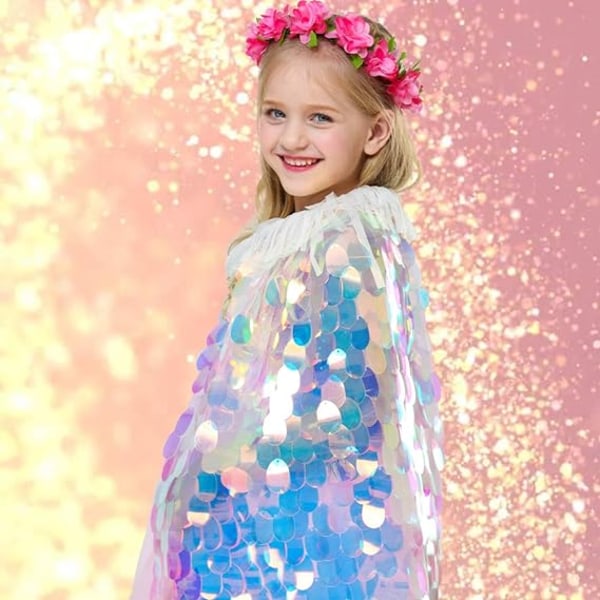 Girls Princess Cape Cloak Shiny Glitter Party Prop L