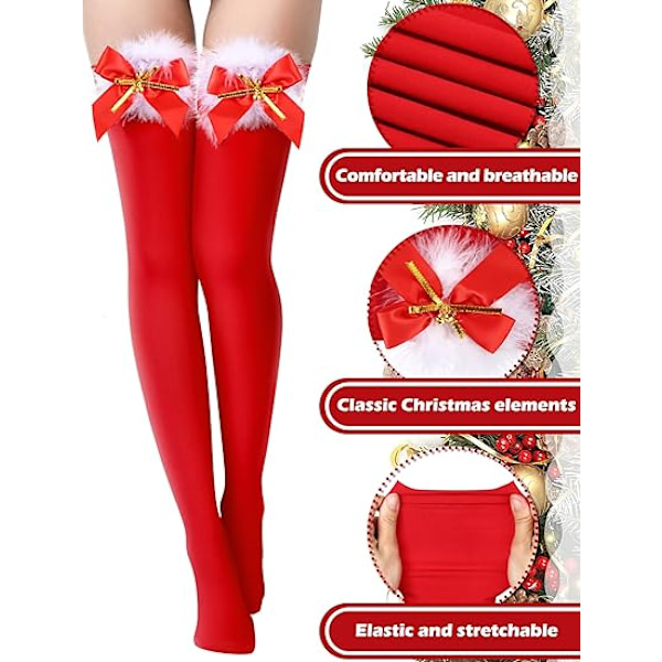Julebue Top Thigh Highs Strømper og Røde Handsker Outfit Red