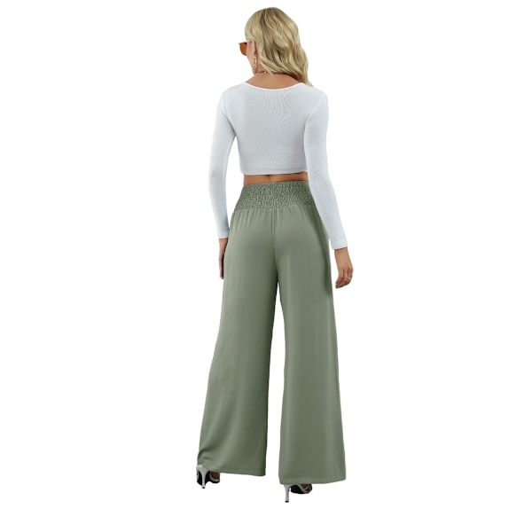 Damernas avslappnade långa Palazzo-byxor, elastisk hög midja, vida ben, lösa byxor GREEN 2XL