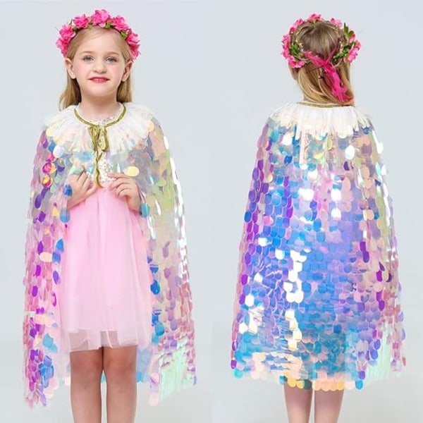 Girls Princess Cape Cloak Shiny Glitter Party Prop L