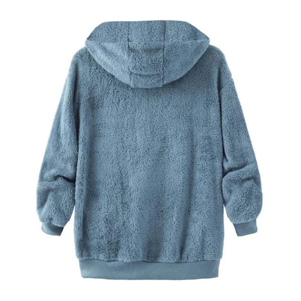 Dametøj Sherpa Jakke Fuzzy Lynlås Hoodie Oversized Fleece Jakker Blue XS