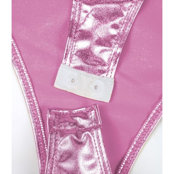 Kvindes Metallic Flydende Enkeltdelt Bodysuit En-Skulder Leotard Top Pink XL