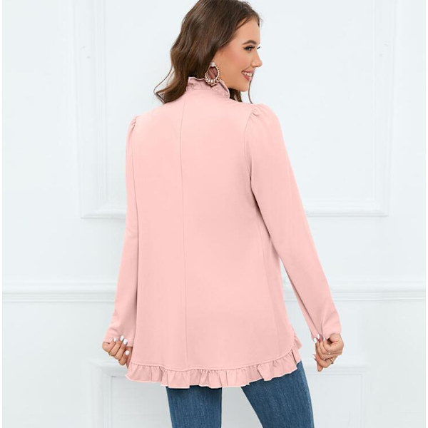 Kvinners Ruffled Lapel Knappelukking Jakke Pink M