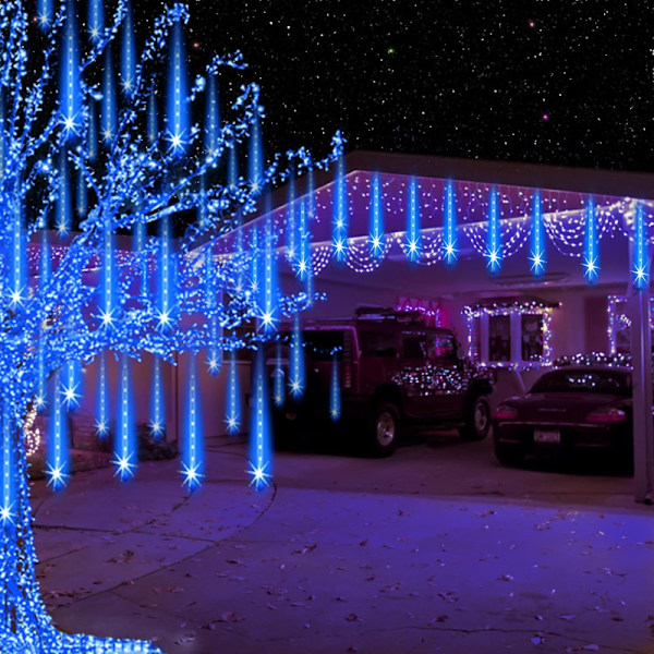 Regn Drops Lys, LED Meteorskur Lys 8 Rør Blue