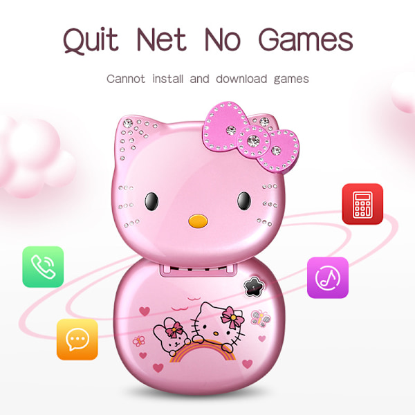 Barnens Hello Kitty Mobiltelefon, Barnens Tangentbord, Vikbar Telefon White