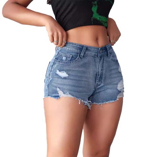 Kvinnors Ripped Distressed Skinny Denim Shorts XL