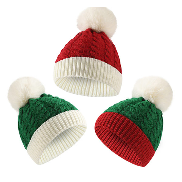Jul vinter stickad mössa för barn red