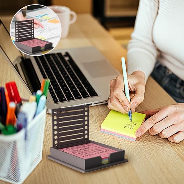 Sticky Note Holder med Stencil, Sticky Note Dispenser Kompatibel med Post-It Note Black