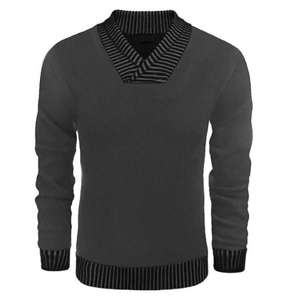 Män Casual Knit Pullover Sweatshirt Thermal tröja dark grey XXL