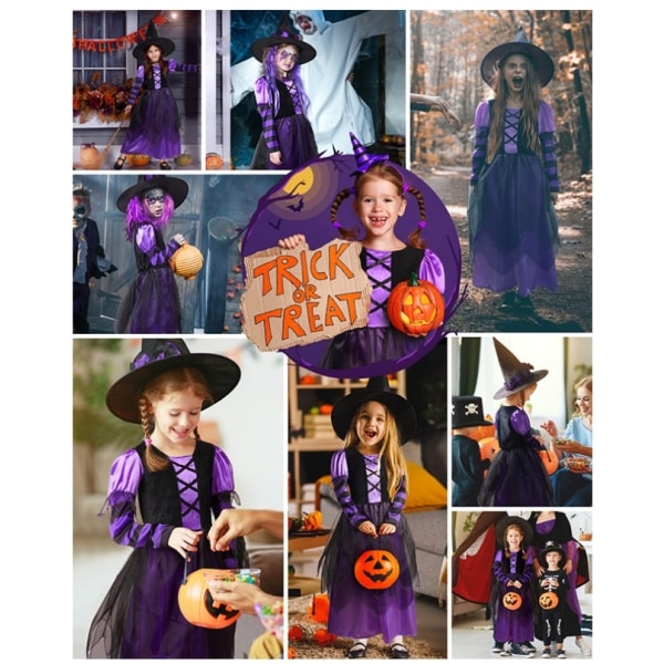 Halloween Carnival Party Kids' Witch Costume Klänning för föreställningar och Cosplay S