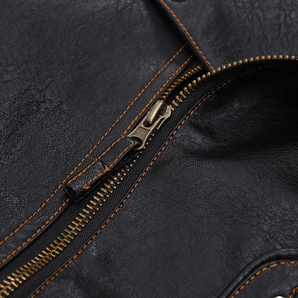 Mænds Lapel Biker Læderjakke 4XL
