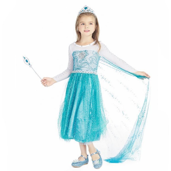 Flickor med paljetter Princess Costume Långärmad Klä upp green 140cm