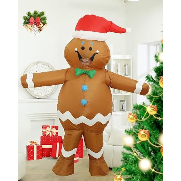 Pepparkaksgubbe Kostym för Vuxen, Uppblåsbar Juldräkt Brown
