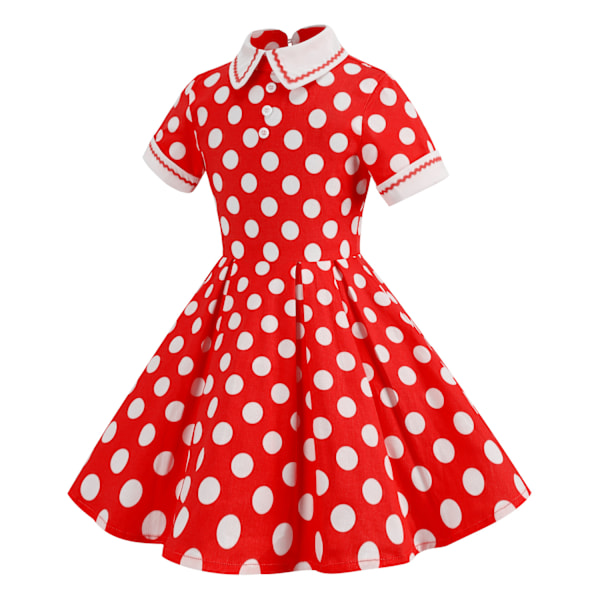 Tyttöjen lyhythihainen vintage-kukallinen 50-luvun polkadot-mekko Red 2XL